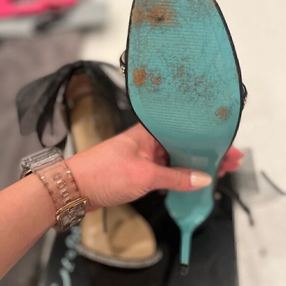 Betsy Johnson SB-Tori Black Satin Rhinestone Bow Ankle Strap - Picture 11 of 11